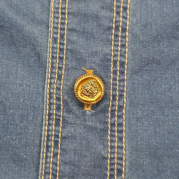 VTG 90s Versace Jeans Couture Medusa Button Down Shirt Chambray Men Large - Picture 7 of 13